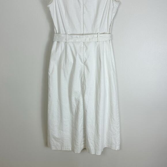 Banana Republic Off White Linen Cotton Belted Sleeveless Midi Dress Size 4 - Picture 9 of 13